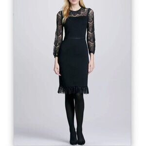 TORY BURCH TIANA BLACK LACE RUFFLE WOOL BLEND SHEATH DRESS US WOMEN SIZE XS